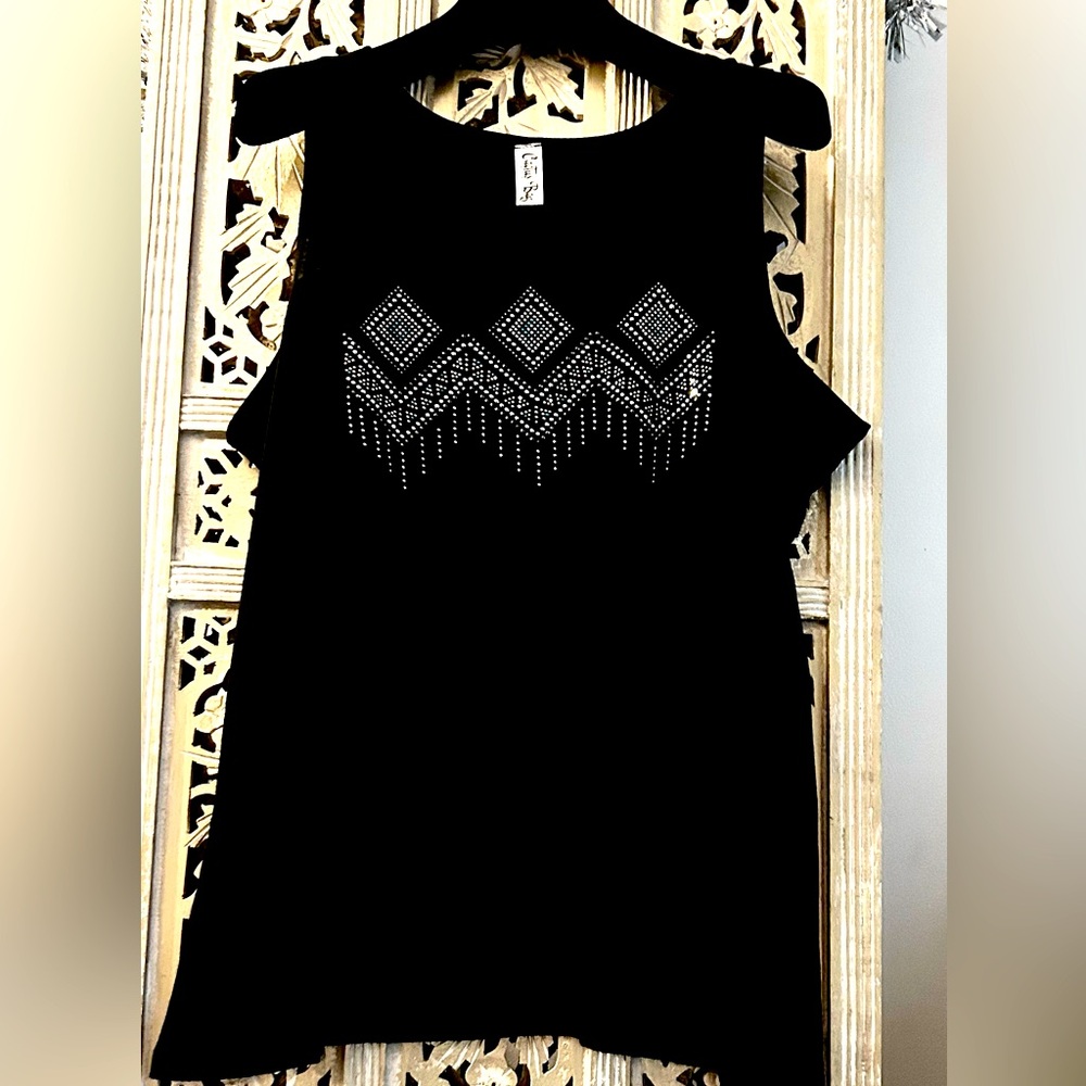 Cactus Bay Shirt Womens Sleeveless Black Top USA Made XL chevron sparkle